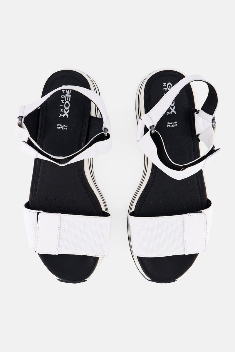 GEOX Women D Skency Leather Velcro Closure Sandals, White  - Image 3