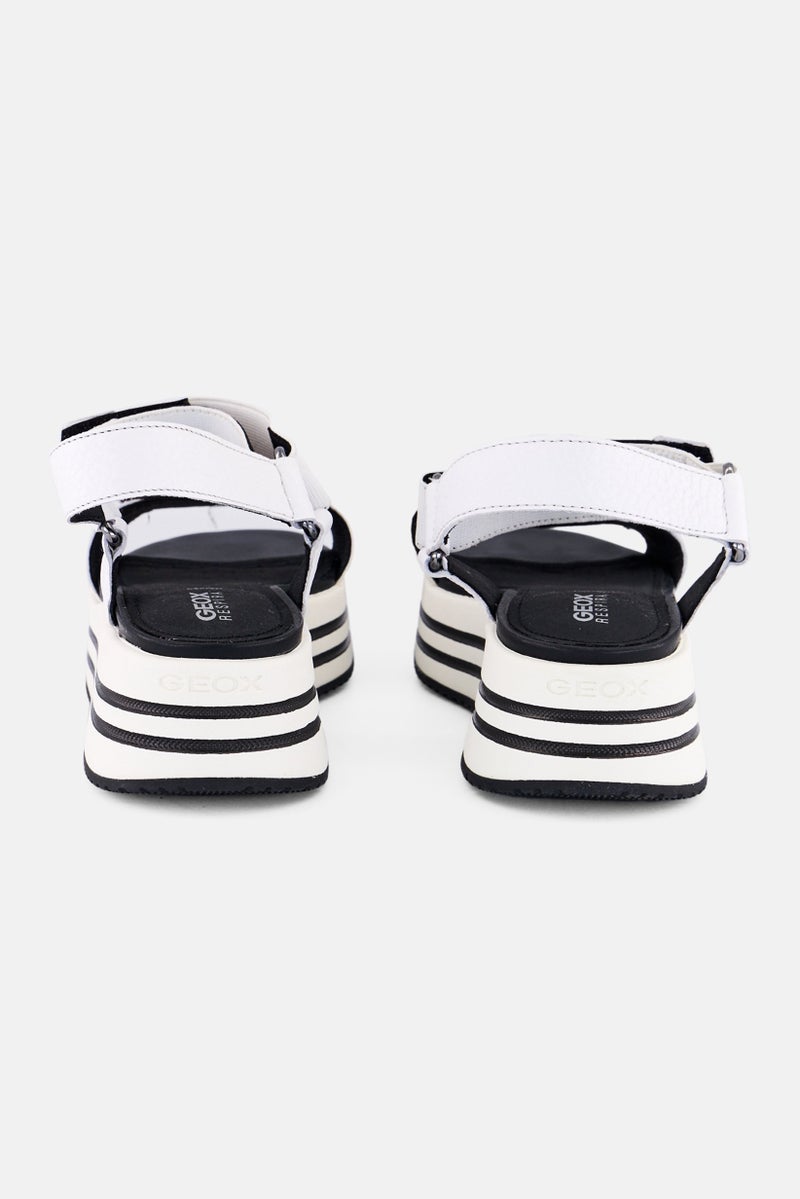 GEOX Women D Skency Leather Velcro Closure Sandals, White  - Image 2