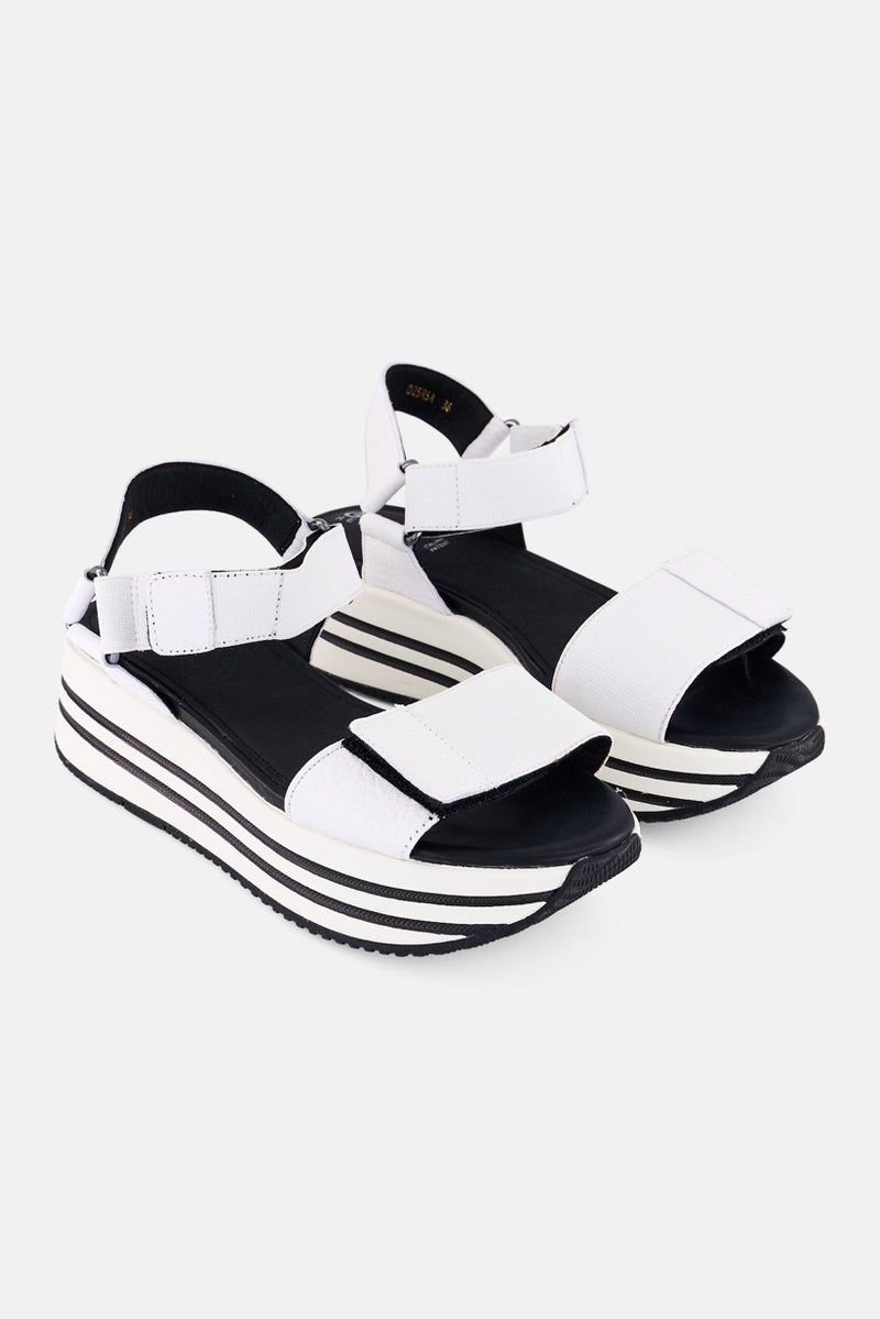 GEOX Women D Skency Leather Velcro Closure Sandals, White  - Image 1