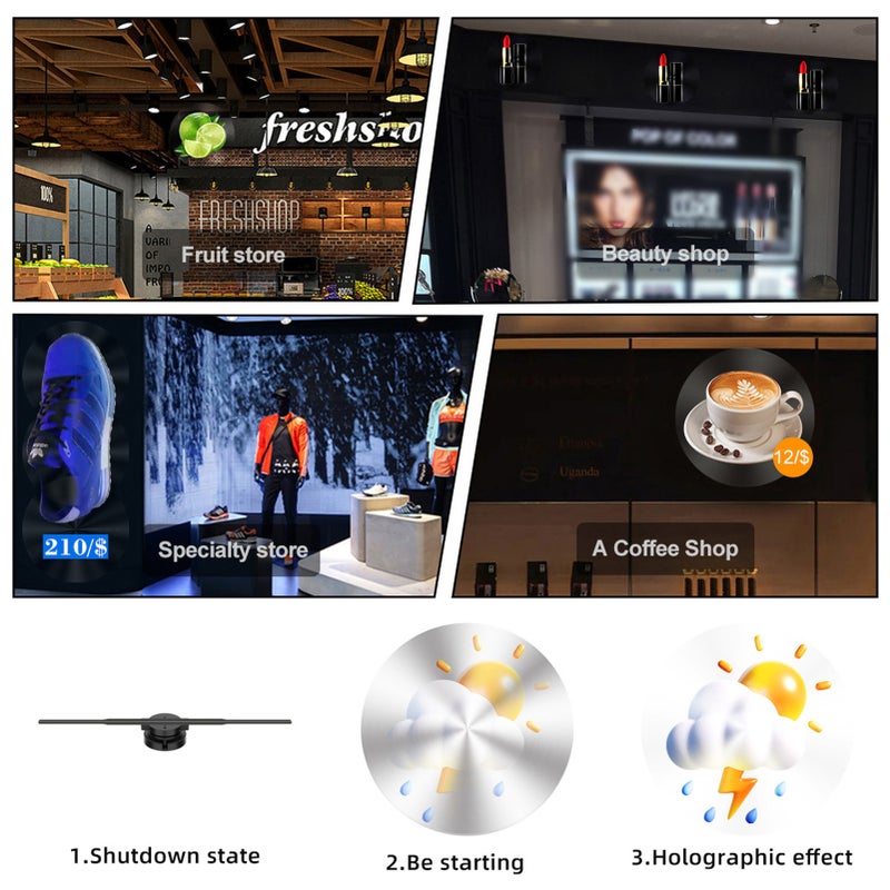 PD45 3D Hologram Projector Advertising Display Fan Wall-mounted Player 3D Naked Eye HD LED Photo Video Fan with   352pcs LED Light Beads Remote Control Sign Real-time Screen Display for Business Shop Store Bars Exhibition   Entertainment Holiday Events 16GB Memory Card - Image 4