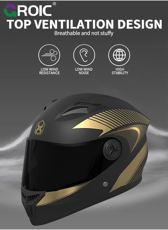 GROIC Sport Motorcycle Helmet,Motorcycle Full Face Helmet,ightweight ABS Shell,Bike Motocross Helmets for Adults,Motorcycle Street Bike Helmet(Black and Gold)  - Image 3