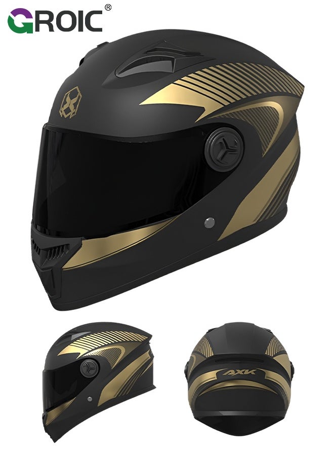GROIC Sport Motorcycle Helmet,Motorcycle Full Face Helmet,ightweight ABS Shell,Bike Motocross Helmets for Adults,Motorcycle Street Bike Helmet(Black and Gold)  - Image 1