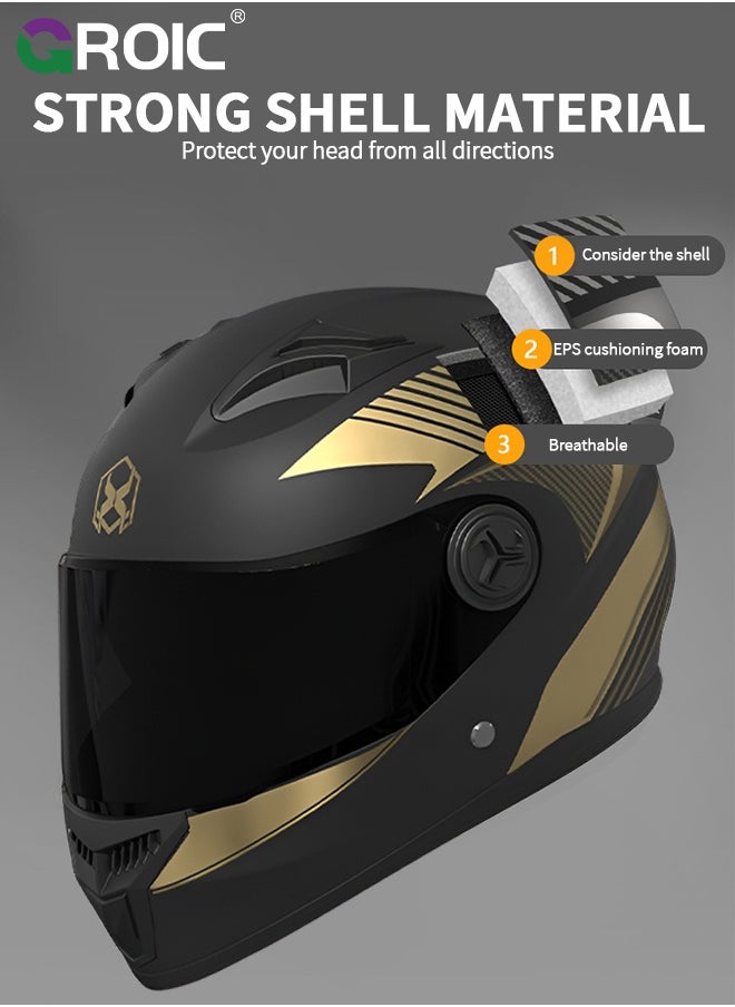 GROIC Sport Motorcycle Helmet,Motorcycle Full Face Helmet,ightweight ABS Shell,Bike Motocross Helmets for Adults,Motorcycle Street Bike Helmet(Black and Gold)  - Image 2