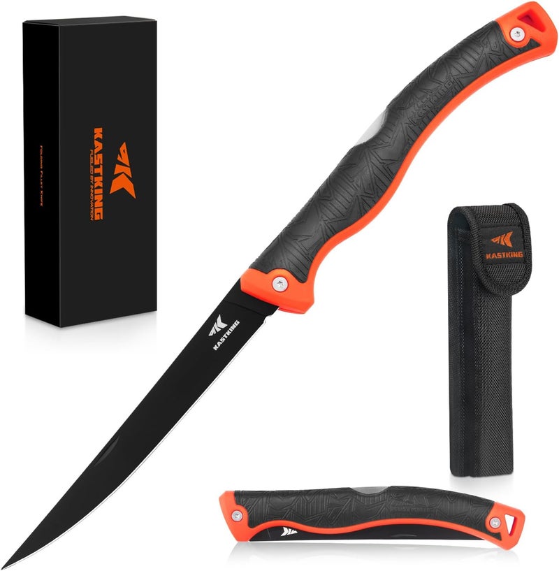 Kastking Folding Fillet/Fishing/Camping/Hunting Knife, Razor Sharp G4116 German Stainless-Steel Blade, Non-Slip Handles, 13 ½ inch overall Length, only 7 ½ inch folded, Includes Sheath - Image 1