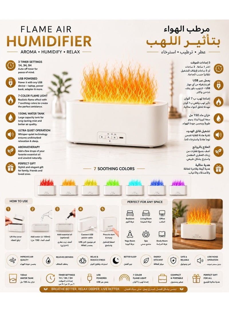 سكافا | مرطب هواء بإضاءة ليلية RGB | موزع هواء بإضاءة ليلية RGB | موزع زيوت عطرية عطرية للمنزل والمكتب وغرفة النوم (إيقاف تلقائي - 150 مل) (أبيض) - Image 1