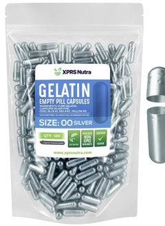 XPRS Nutra Size 00 Empty Capsules - 500 Count Empty Gelatin Capsules - Empty Pill Capsules - DIY Capsule Filling - Fillable Pill Capsules Empty Gel Caps (Silver)  - Image 1