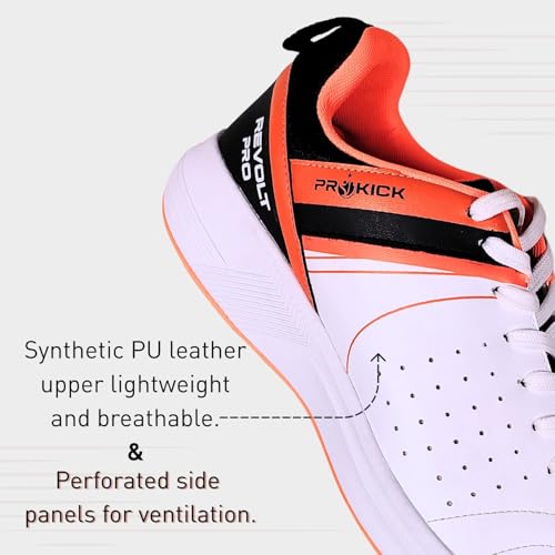 Prokick Revolt Pro Spike Cricket Shoes | Lightweight & Durable | Metal Spikes for Superior Grip | Ideal for Batting, Bowling & Fielding WHITE/BLACK/ORANGE-11 UK - Image 4