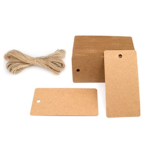 G2PLUS 100PCS Kraft Paper Gift Tags with String,3.5" x 1.7"Brown Blank Tags with Jute Twine Rectangle Labeling Tags for Arts and Crafts,Wedding,Christmas,Thanksgiving and Holiday - Image 1