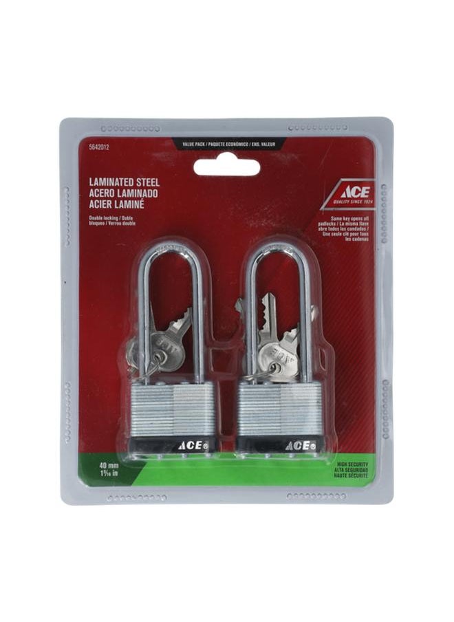 ACE 2-Piece High Security Laminated Steel Padlock with Keys Chrome 40mm AJ14007 
