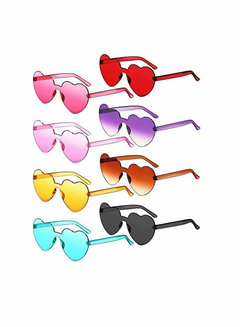 KASTWAVE Heart Shape Rimless Sunglasses, Tinted Eyewear Trendy Transparent Candy Color Eyewear for Party Favor - 8 Pairs - Image 1