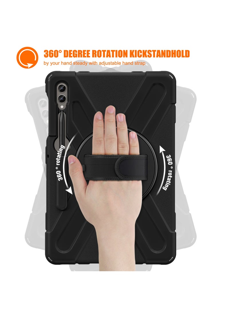 Rock Pow Case for Samsung Galaxy Tab S10 Plus 12.4 Inch 2024/Tab S9 Plus 12.4 2023/S9 FE Plus 12.4 2023/S8 Plus 2022/ S7 FE 2021/ S7 Plus 2020 Case with S Pen Holder Heavy Duty Shockproof Protective Cover with Hand Strap S-Pen Holder/Handle/Rotating Kickstand - Image 4