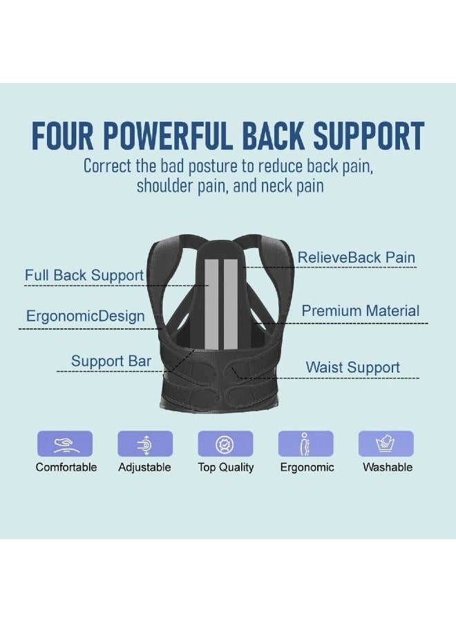 الدليبن مشد الظهر لتصحيح وضعية الظهر للنساء والرجال، مشد دعم الظهر، مقوّم للكتف، مقوّم للظهر، مقوّم فوري لوضعية الظهر، دعم كامل للظهر قابل للتعديل، تخفيف آلام الجزء العلوي والسفلي من الظهر - الجنف، الحدبة، الحدبة، الصدر، مقوّم العمود الفقري - Image 3