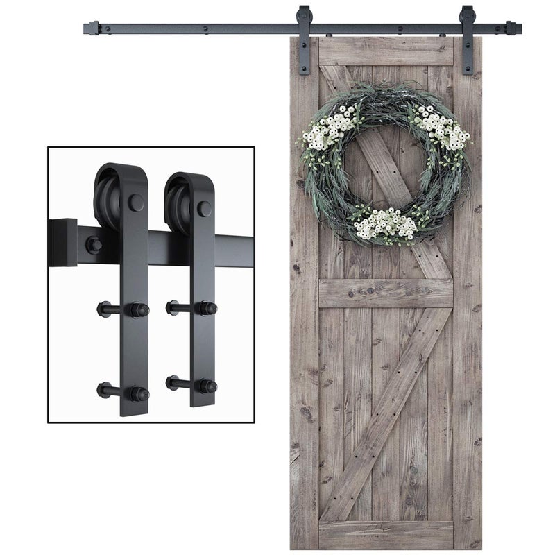 SMARTSTANDARD 6 Feet Heavy Duty Sturdy Sliding Barn Door Hardware KitSmoothly and Quietlyincludes Detailed Installation Fit 36 Wide Doorpanel J Shape Hanger Black