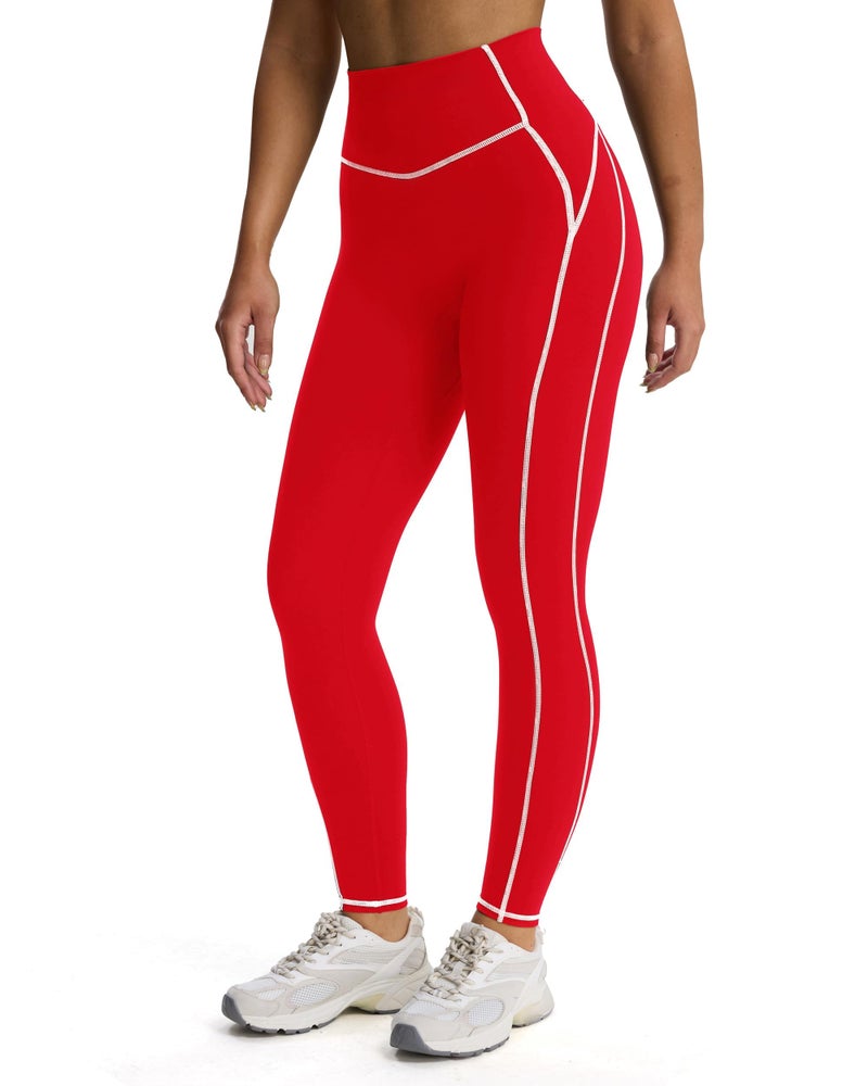Aoxjox Workout Leggings for Women High Waisted Lexi Lined Exercise Athletic Gym Fitness Yoga Pants 26" (Racing Red/White, Medium) - Image 1