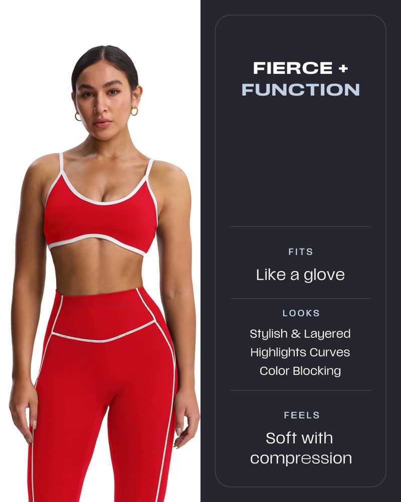 Aoxjox Workout Leggings for Women High Waisted Lexi Lined Exercise Athletic Gym Fitness Yoga Pants 26" (Racing Red/White, Medium) - Image 2