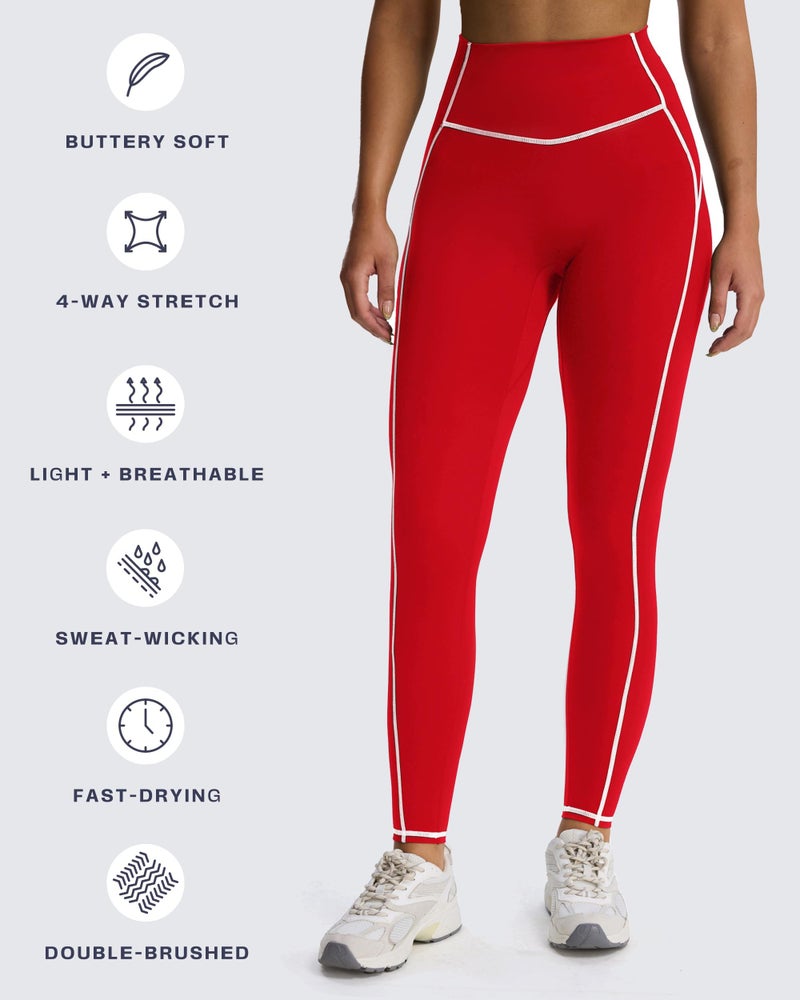 Aoxjox Workout Leggings for Women High Waisted Lexi Lined Exercise Athletic Gym Fitness Yoga Pants 26" (Racing Red/White, Medium) - Image 4