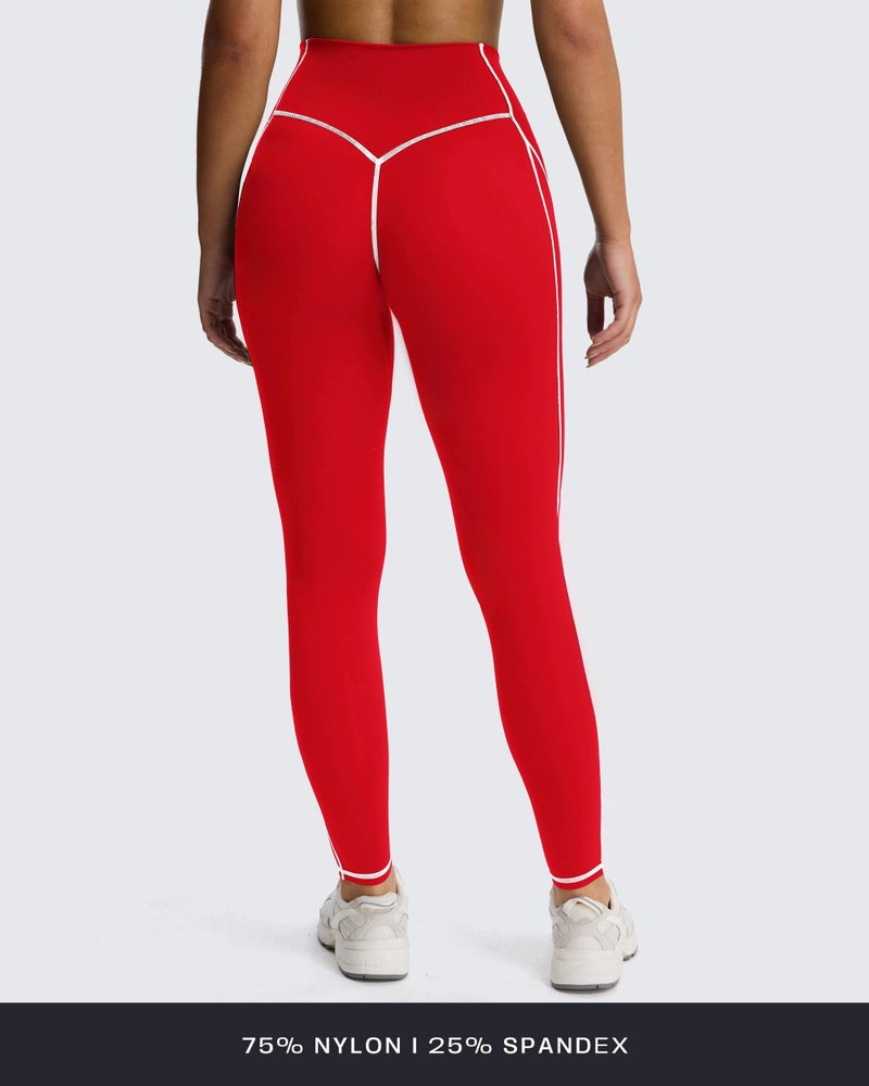 Aoxjox Workout Leggings for Women High Waisted Lexi Lined Exercise Athletic Gym Fitness Yoga Pants 26" (Racing Red/White, Medium) - Image 3