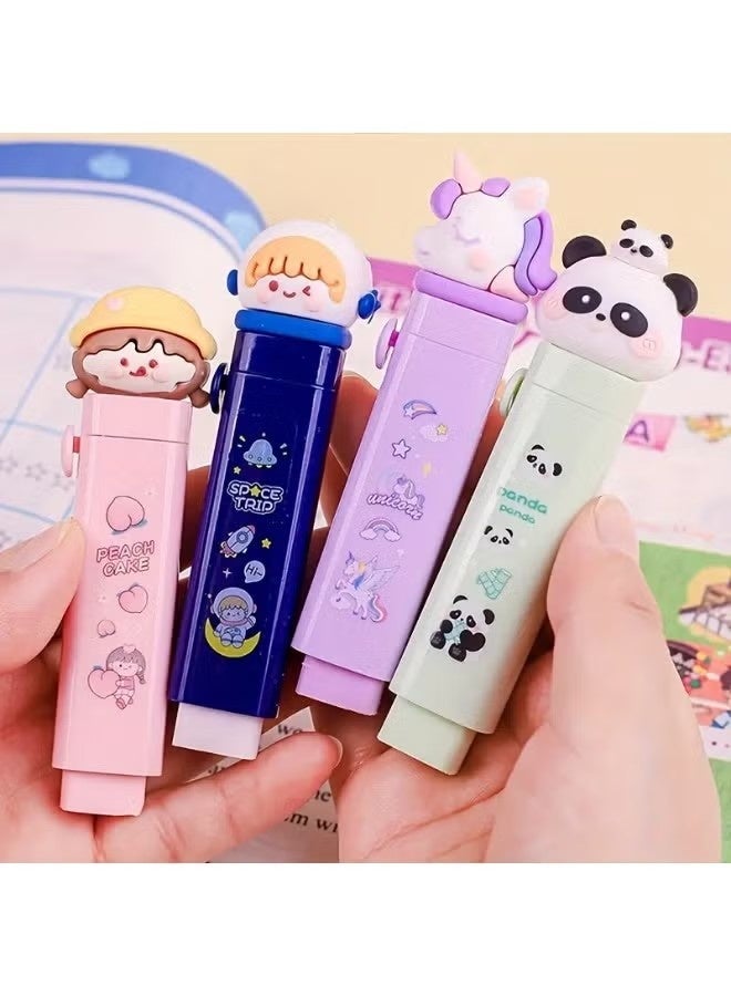 4pc Cute Cartoon Push-Pull Eraser with 4 Replacement Core – Retractable Kawaii Design for Kids' Writing & Drawing | Smooth, Clean Erasing with Minimal Residue | Fun Stationery Gift for School, Art, and Creative Supplies - Image 3