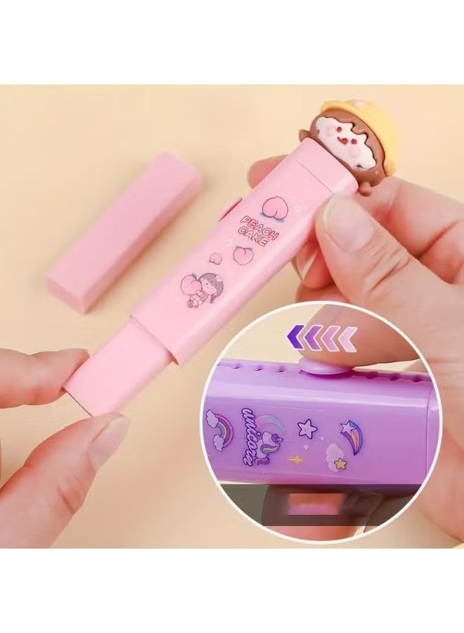 4pc Cute Cartoon Push-Pull Eraser with 4 Replacement Core – Retractable Kawaii Design for Kids' Writing & Drawing | Smooth, Clean Erasing with Minimal Residue | Fun Stationery Gift for School, Art, and Creative Supplies - Image 4