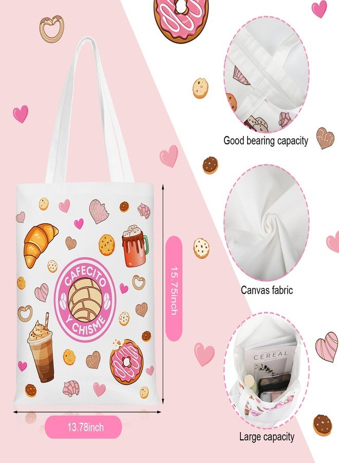 SilTriangle 6 Pcs Funny Cafecito Y Chisme Gifts Mexican Concha Coffee Tote Bags and Makeup Bags Set Mexican Latina Coffee Theme Gift for Women - Image 2