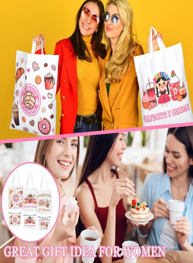 SilTriangle 6 Pcs Funny Cafecito Y Chisme Gifts Mexican Concha Coffee Tote Bags and Makeup Bags Set Mexican Latina Coffee Theme Gift for Women - Image 5