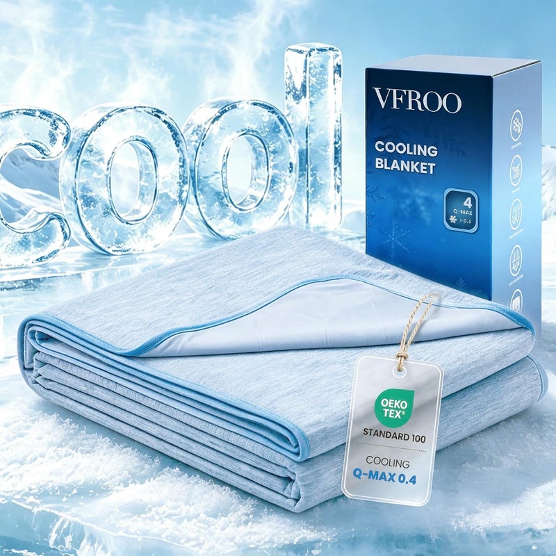 VFROO Cooling Blankets for Hot Sleepers - Keep Adults Cool for Summer Nights Sweats, Thin Cold Lightweight Blanket Q-Max >0.5 (Blue, 108"x90") - Image 1