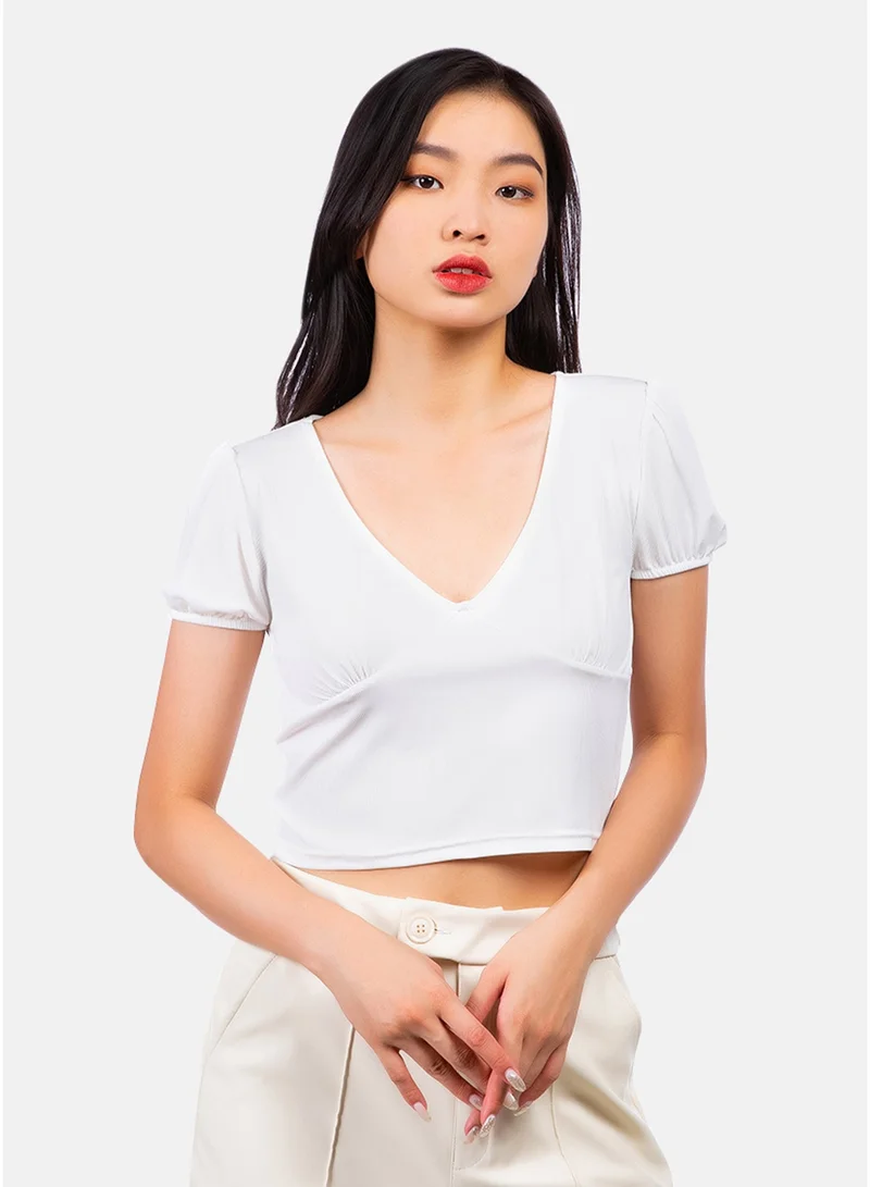 London Rag London Rag White Pleated V Neck Top