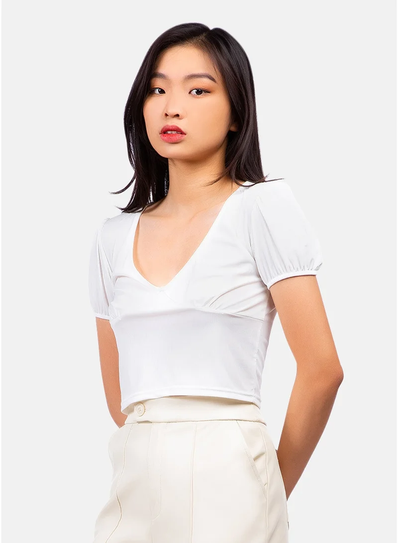 London Rag London Rag White Pleated V Neck Top