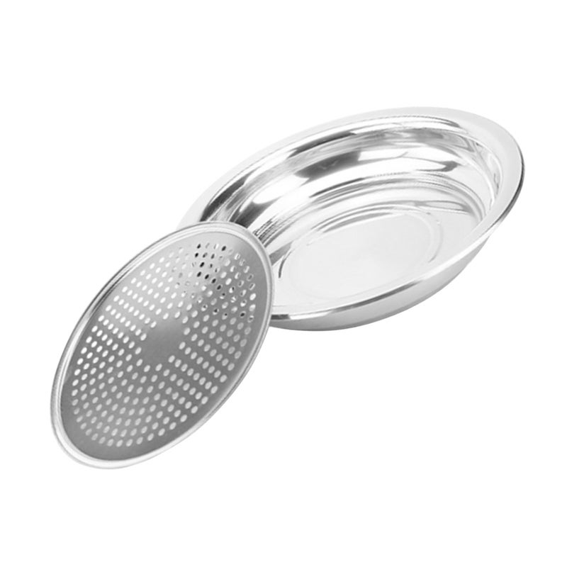 2pcs Stainless Steel Dumpling Dish Multifunction Round Double Layer Disk Steamed Tray Draining Plate - Image 1