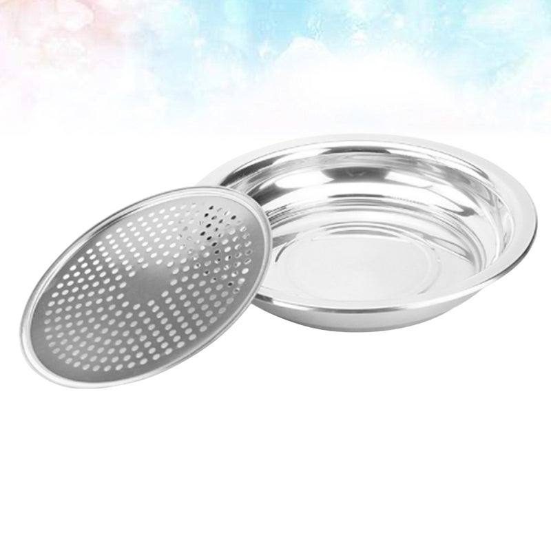 2pcs Stainless Steel Dumpling Dish Multifunction Round Double Layer Disk Steamed Tray Draining Plate - Image 4