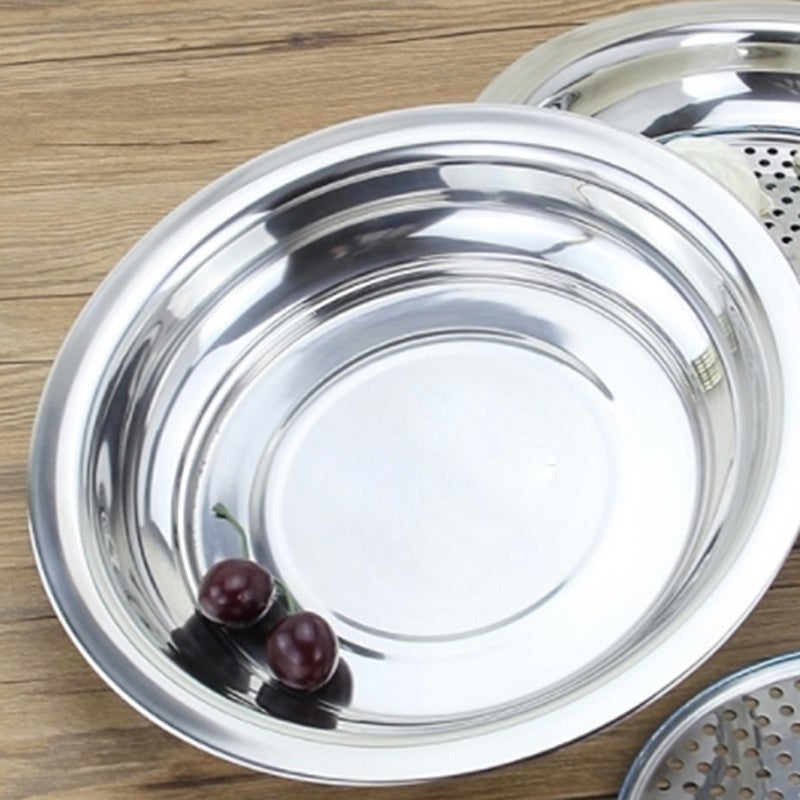 2pcs Stainless Steel Dumpling Dish Multifunction Round Double Layer Disk Steamed Tray Draining Plate - Image 3