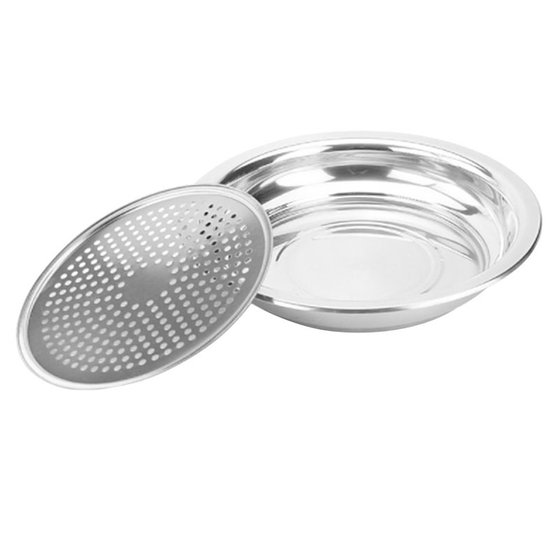 2pcs Stainless Steel Dumpling Dish Multifunction Round Double Layer Disk Steamed Tray Draining Plate - Image 2