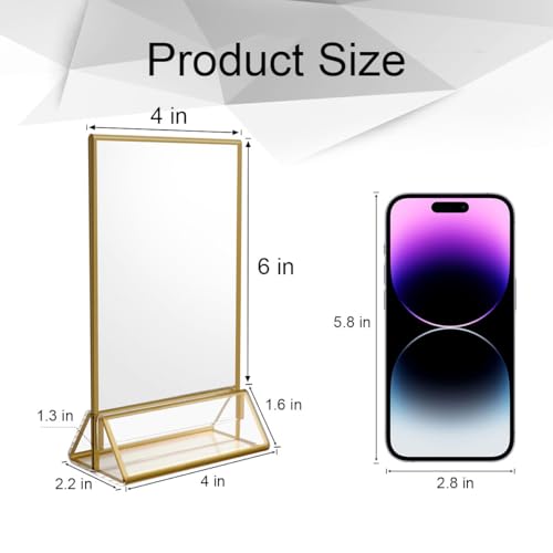 NIUBEE 6Pack 4 x 6 Clear Acrylic Sign Holder with Gold Borders and Vertical Stand, Double Sided Table Menu Holders Picture Frames for Wedding Table Numbers, Restaurant Signs, Photos and Art Display - Image 2