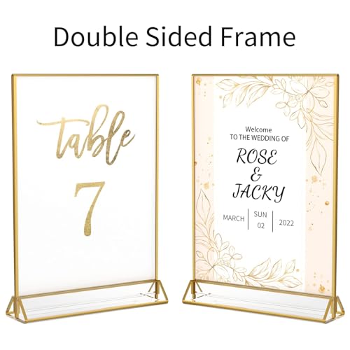 NIUBEE 6Pack 4 x 6 Clear Acrylic Sign Holder with Gold Borders and Vertical Stand, Double Sided Table Menu Holders Picture Frames for Wedding Table Numbers, Restaurant Signs, Photos and Art Display - Image 4