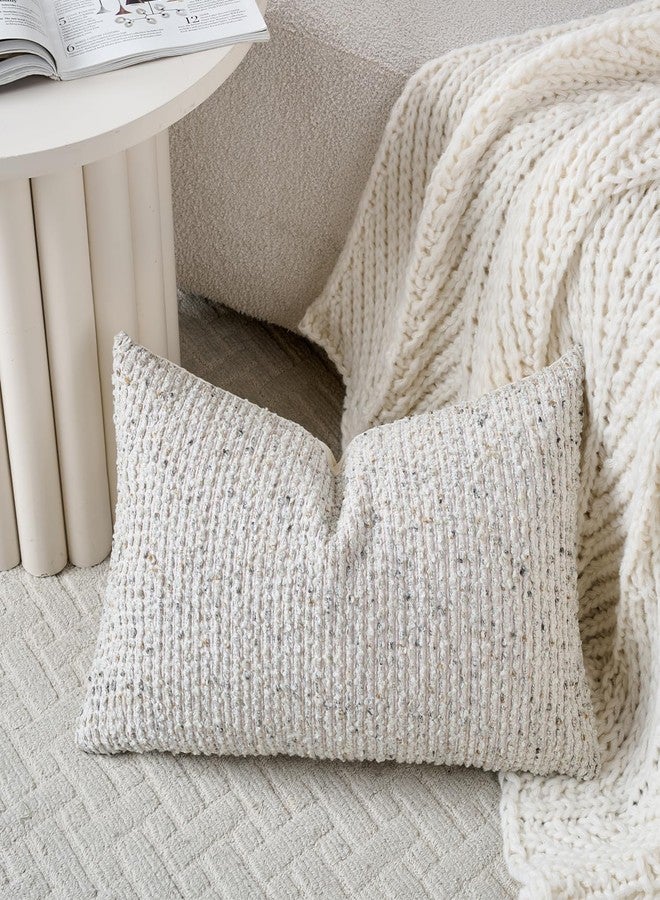 DEZENE Striped Throw Pillow Covers 12x20 Set of 2 Cream Grey Textured Boucle Chic Morden Boho Accent Farmhouse Rectangular Lumbar Decorative Couch Pillow Covers for Home Decor Bed Sofa Living Room - Image 4