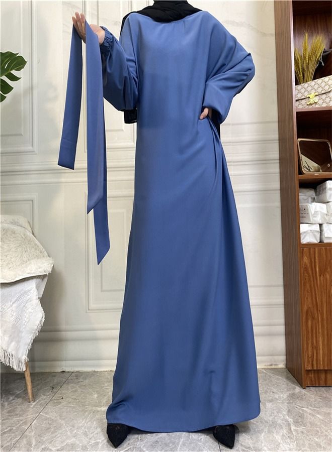 Loquat Casual Elegant Lace-Up Dress Abaya Blue  - Image 1