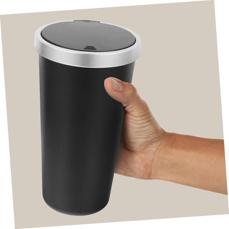 Cabilock 2pcs Car Trash Can with Lid Mini Portable Garbage Bin for Vehicle Cup Holder Compact Trash Container for Car Center Console and Organized Interior Black and Silver Edge - Image 2