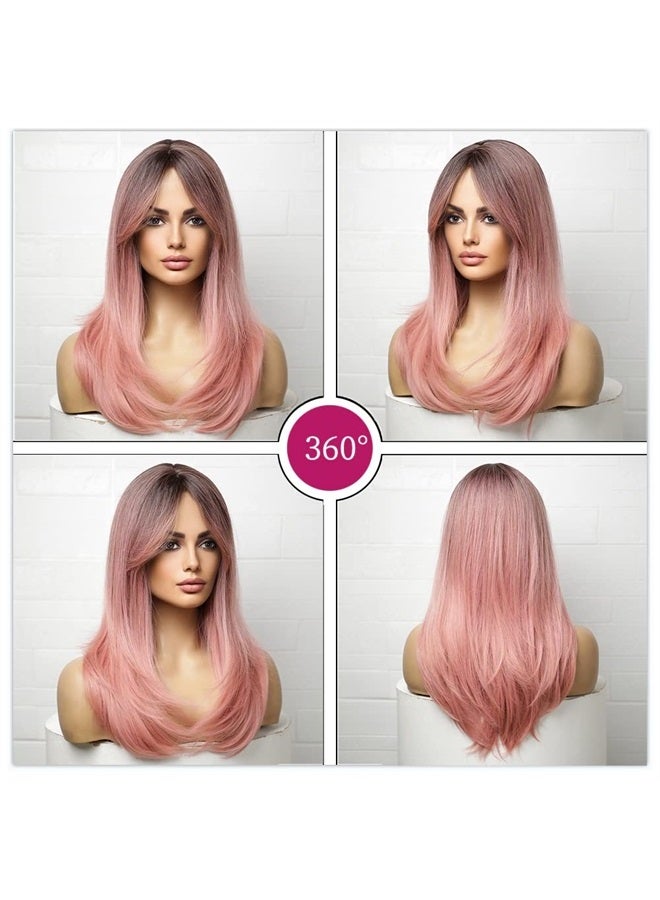 Esmee باروكة نسائية طويلة بتدرج اللون الوردي مع جذور داكنة للارتداء اليومي وحفلات الكوسبلاي - 20" - Image 5