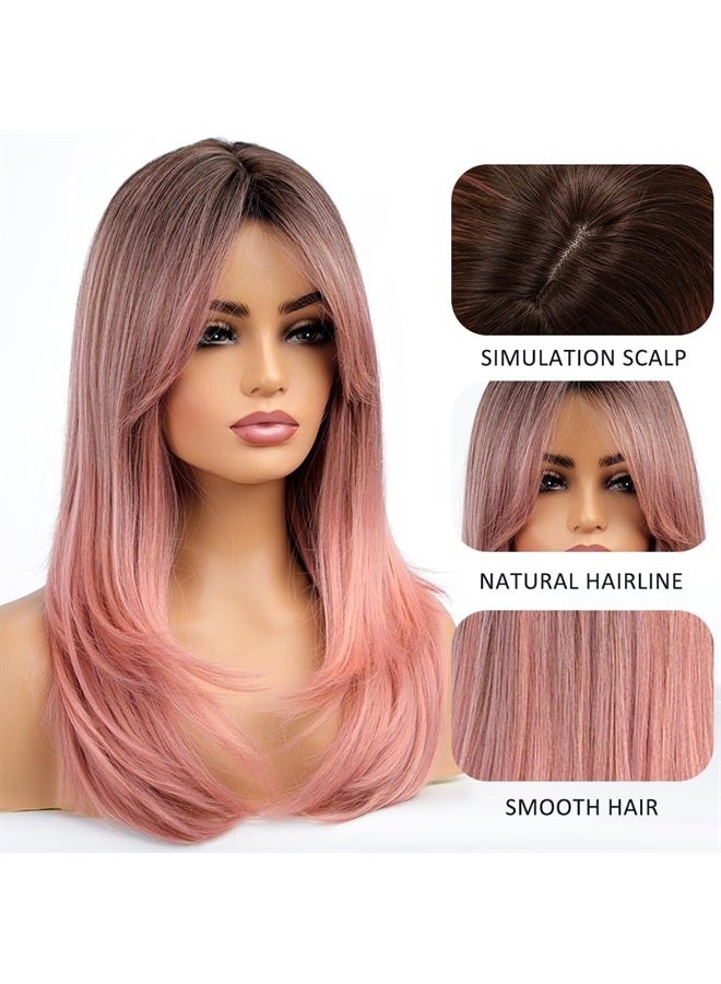 Esmee باروكة نسائية طويلة بتدرج اللون الوردي مع جذور داكنة للارتداء اليومي وحفلات الكوسبلاي - 20" - Image 2