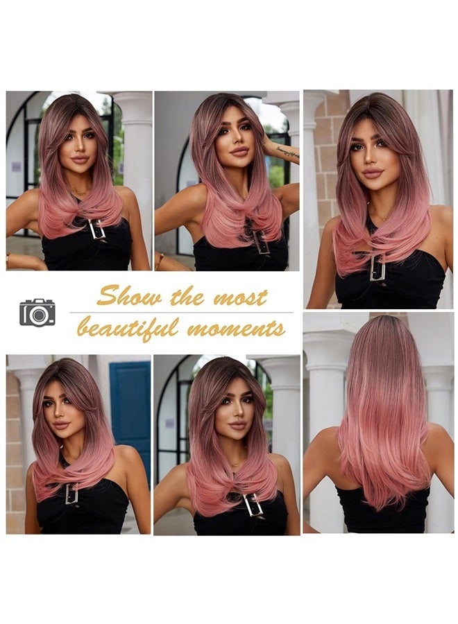 Esmee باروكة نسائية طويلة بتدرج اللون الوردي مع جذور داكنة للارتداء اليومي وحفلات الكوسبلاي - 20" - Image 4