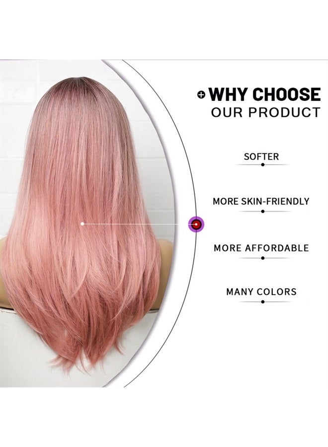 Esmee باروكة نسائية طويلة بتدرج اللون الوردي مع جذور داكنة للارتداء اليومي وحفلات الكوسبلاي - 20" - Image 3