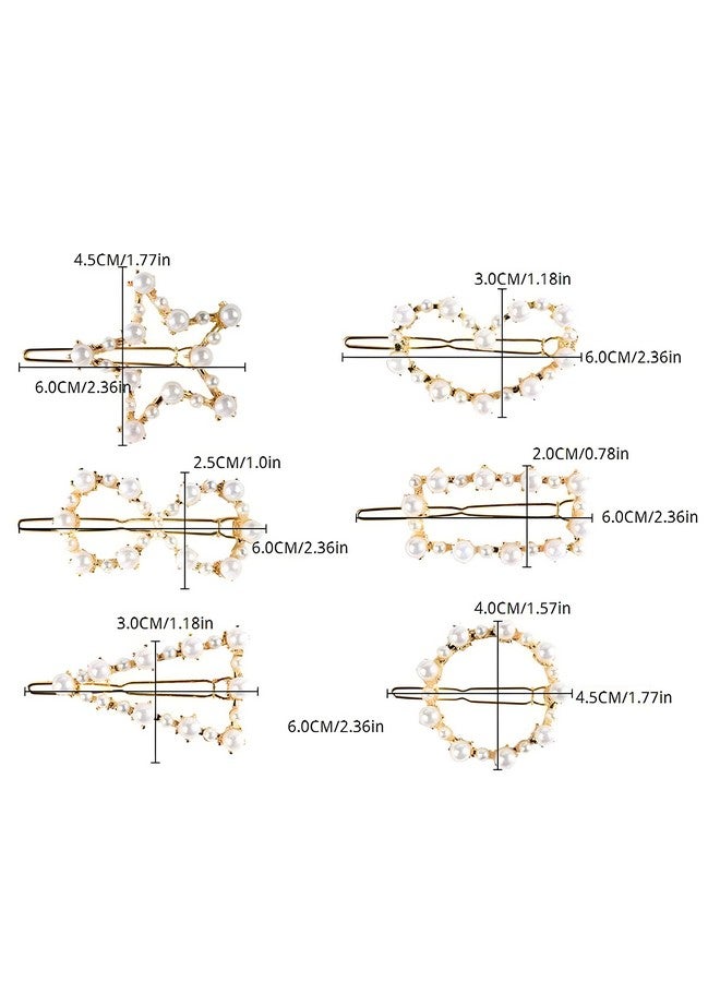 التعارف دبابيس شعر على الطراز الكوري من الذهب المعدني اللؤلؤي الهندسي حجر قفل مشبك شعر إكسسوارات شعر مجوهرات للنساء والفتيات (عبوة من 6 قطع) (لؤلؤ أبيض وذهبي) - Image 3