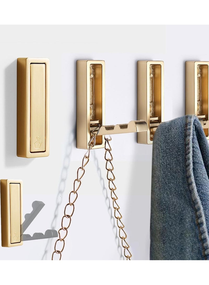 Foldable Gold Wall Hooks 4 Pack,Heavy Duty Wall Hooks for Hanging Coats Towels Backpacks Bags Brushed Gold Towel Hooks in The Bathroom,Closet,Entryway,Pool and Kitchen.(Gold, 4) - Image 1