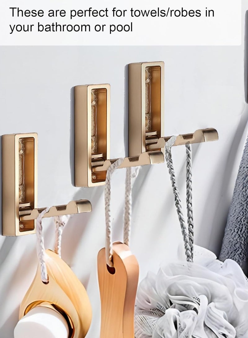Foldable Gold Wall Hooks 4 Pack,Heavy Duty Wall Hooks for Hanging Coats Towels Backpacks Bags Brushed Gold Towel Hooks in The Bathroom,Closet,Entryway,Pool and Kitchen.(Gold, 4) - Image 3