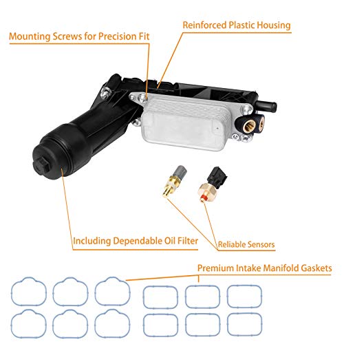 Gledewen Engine Oil Cooler Oil Filter Housing Adapter Assembly | for 2011-2013 Dodge Jeep Chrysler 3.6L V6 Engine | Replaces# 5184294AE, 5184294AC, 5184294AD, 5184304AD, 5184304AE, 5184304AF - Image 4
