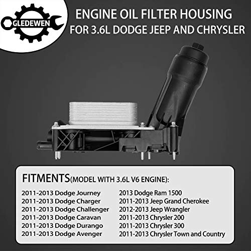 Gledewen Engine Oil Cooler Oil Filter Housing Adapter Assembly | for 2011-2013 Dodge Jeep Chrysler 3.6L V6 Engine | Replaces# 5184294AE, 5184294AC, 5184294AD, 5184304AD, 5184304AE, 5184304AF - Image 3