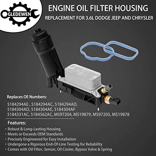 Gledewen Engine Oil Cooler Oil Filter Housing Adapter Assembly | for 2011-2013 Dodge Jeep Chrysler 3.6L V6 Engine | Replaces# 5184294AE, 5184294AC, 5184294AD, 5184304AD, 5184304AE, 5184304AF - Image 2