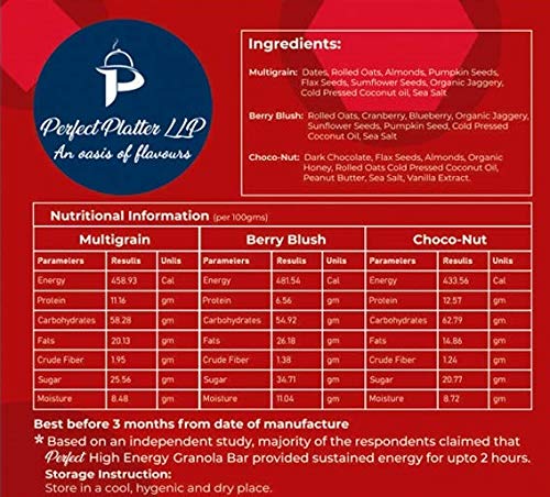 Perfect Granola High Energy Bar - Pack of 9 Premium and Healthy One Meal bar (Berry Blush Choco Nut Multigrain ) |Protein Bar | No Added Sugar 180gram - Image 4