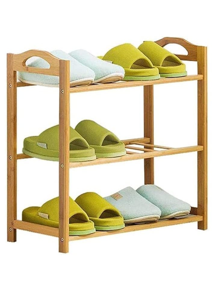 3 Tier Multifunctional Natural Bamboo Shoe Rack, Portable Wooden Stand, Free Standing Shelf for Home, Entryway, Living Room, Balcony - Image 5