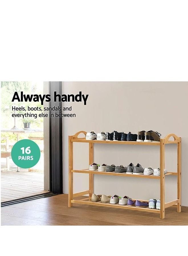 3 Tier Multifunctional Natural Bamboo Shoe Rack, Portable Wooden Stand, Free Standing Shelf for Home, Entryway, Living Room, Balcony - Image 2